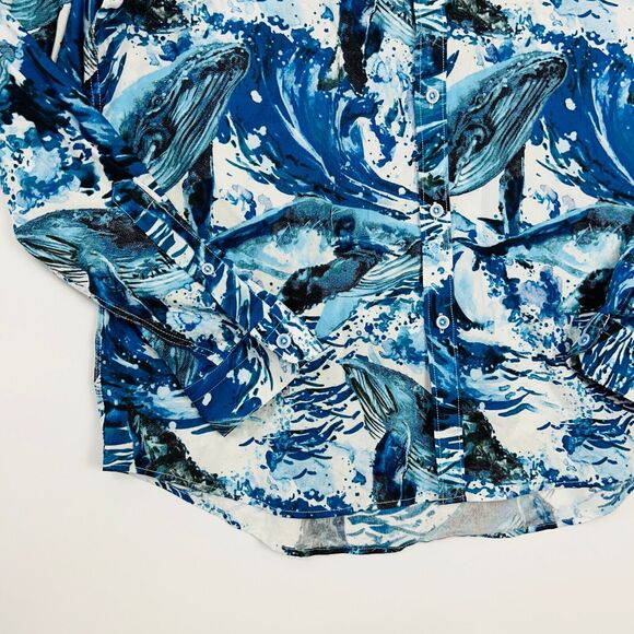 Mens Graphic Button Up Shirt Size XXL Blues Ocean Waves Slim Fit Paisley &‎ Gray - Picture 4 of 16